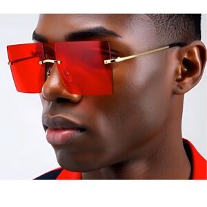 Sunglasses Red‎ Lens Large Oversized XL Square Men Aviator Retro Vintage Lentes